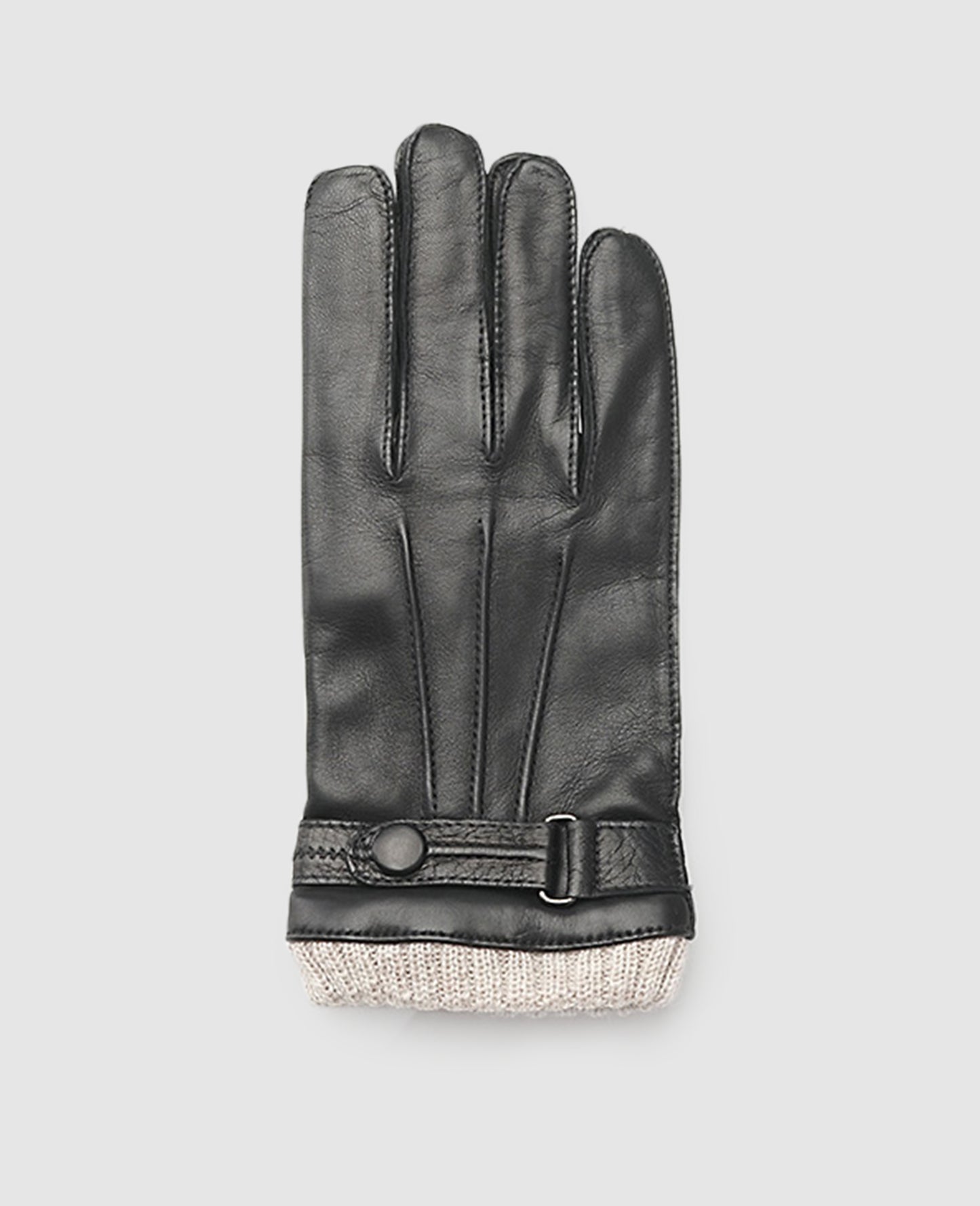Leather gloves with cuff - Black